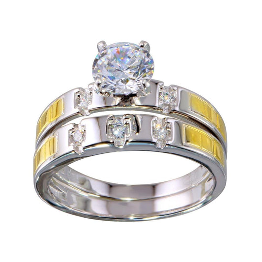 Two-Tone 925 Gold Plated Sterling Silver Stackable CZ Double Ring Band Sizes 5-9