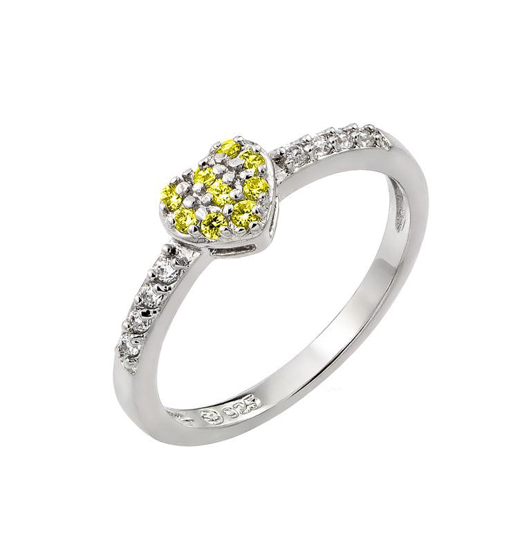 Rhodium Plated 925 Sterling Silver CZ November Simulated Heart Ring Sizes 5-9