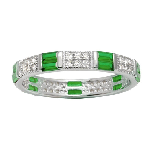 Rhodium Plated 925 Sterling Silver Eternity Ring Green Clear CZ Band Sizes 5-9