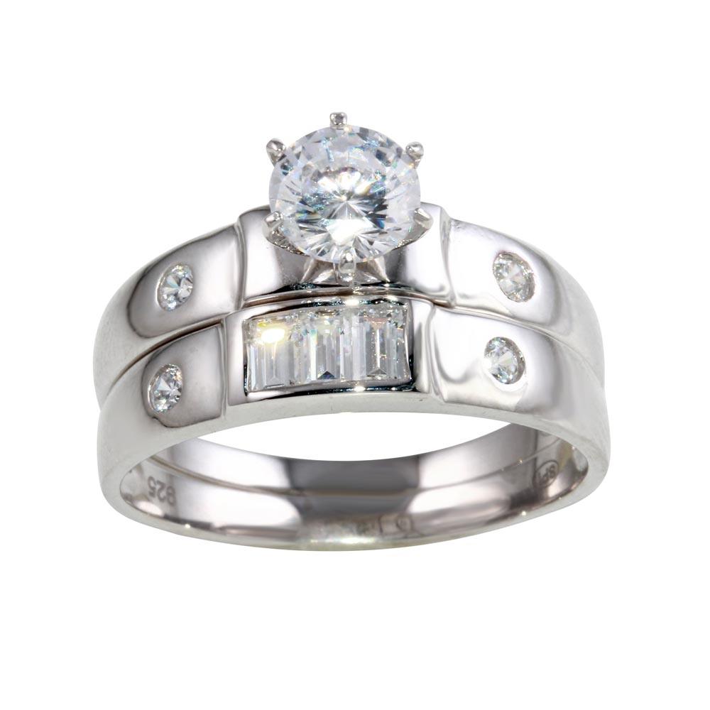 Rhodium Plated 925 Sterling Silver Double Stack CZ Wedding Set Ring Sizes 5-9