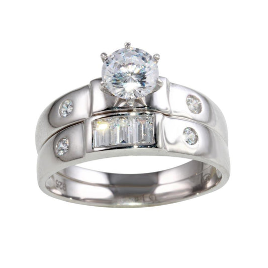 Rhodium Plated 925 Sterling Silver Double Stack CZ Wedding Set Ring Sizes 5-9