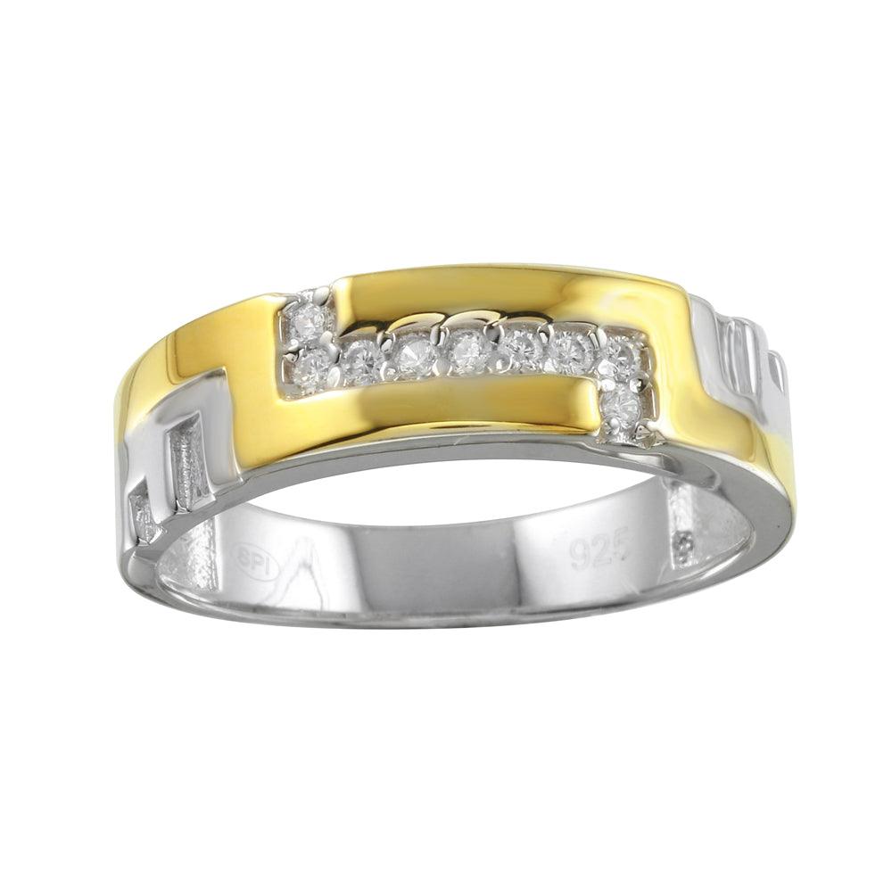 Polished Two-Tone 925 Gold Plated Sterling Silver Ring Clear CZ Band Sizes 9-12