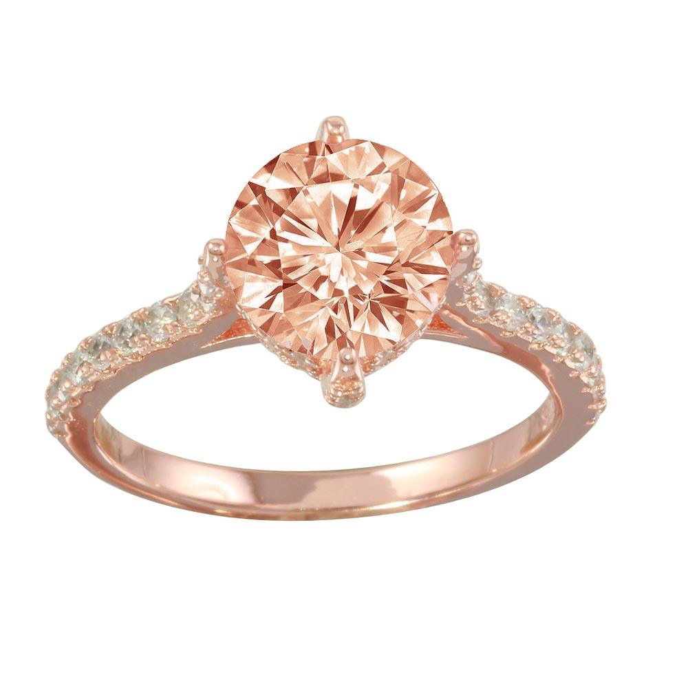 High Polished Rose Gold Plated 925 Sterling Silver Pink CZ Ring Band Sizes 5-9