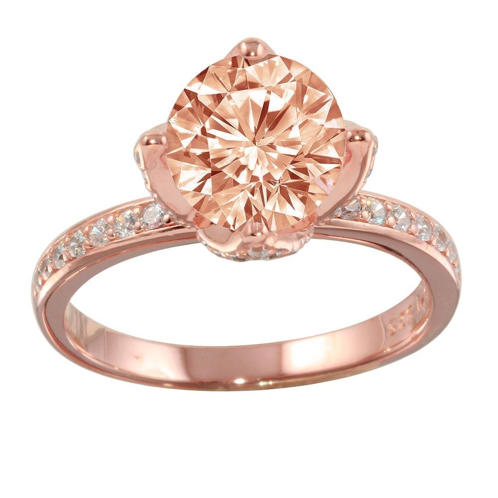 High Polished Rose Gold Plated 925 Sterling Silver Pink CZ Ring Band Sizes 5-9