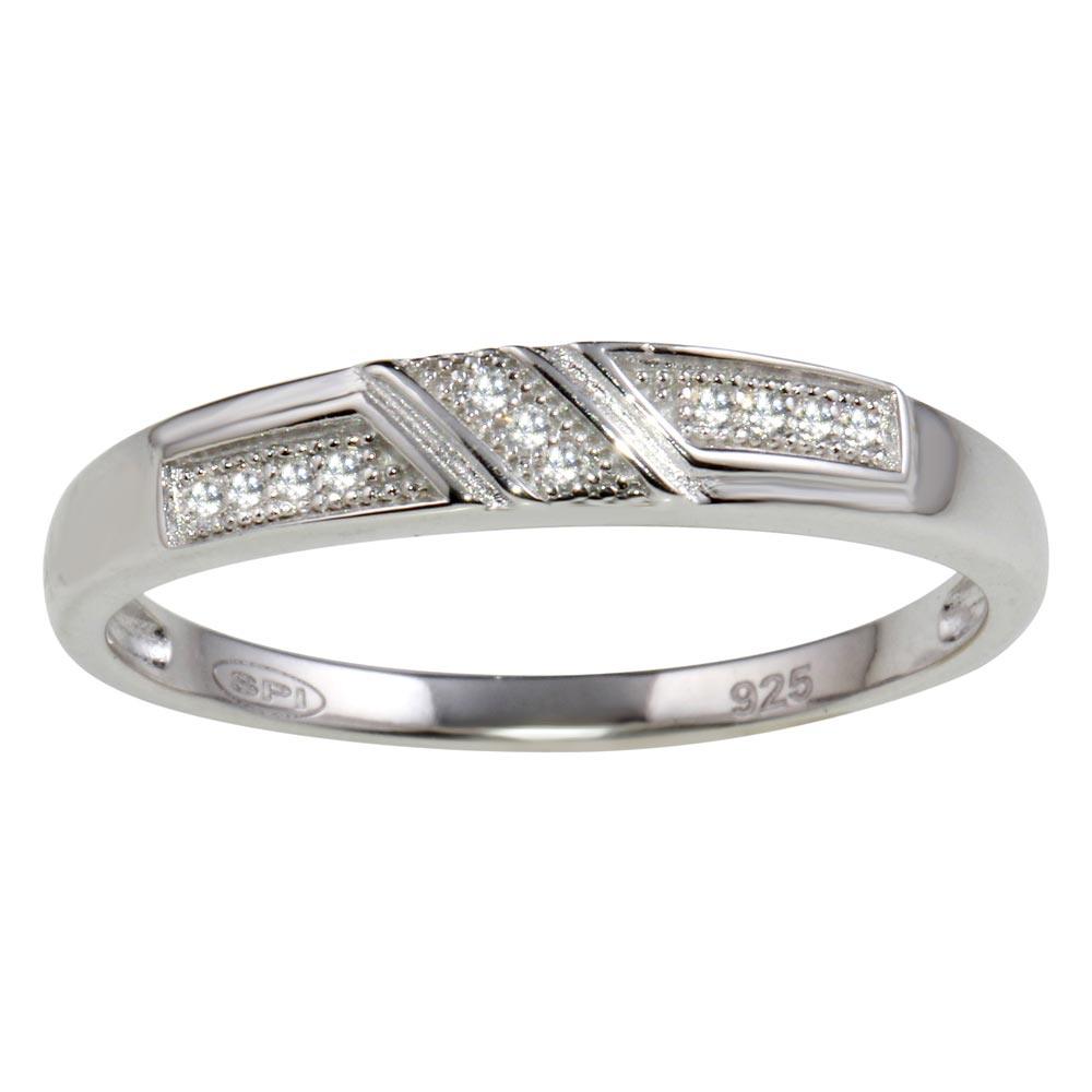 Rhodium Plated 925 Sterling Silver Men's Small Wedding Band Ring CZ Sizes 9-11