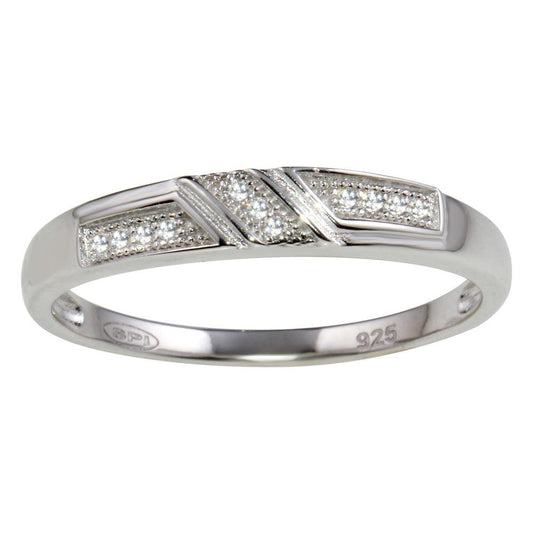 Rhodium Plated 925 Sterling Silver Men's Small Wedding Band Ring CZ Sizes 9-11