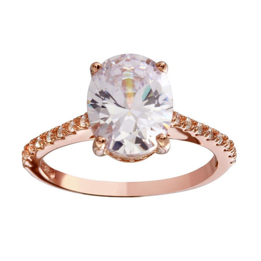 Rose Gold Plated 925 Sterling Silver Oval Solitaire CZ Ring Band Sizes 5-9