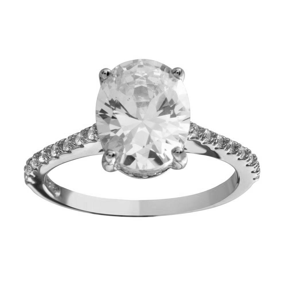 Rhodium Plated 925 Sterling Silver Oval Solitaire CZ Band Ring Band Sizes 5-9