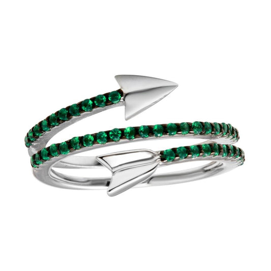 Rhodium Plated 925 Sterling Silver Wrap Arrow Green CZ Ring Band Sizes 5-9