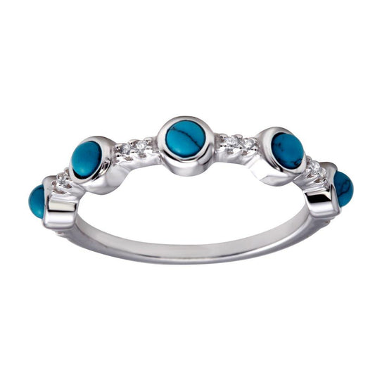 Rhodium Plated 925 Sterling Silver Simulated Turquoise Ring Band Sizes 5-9