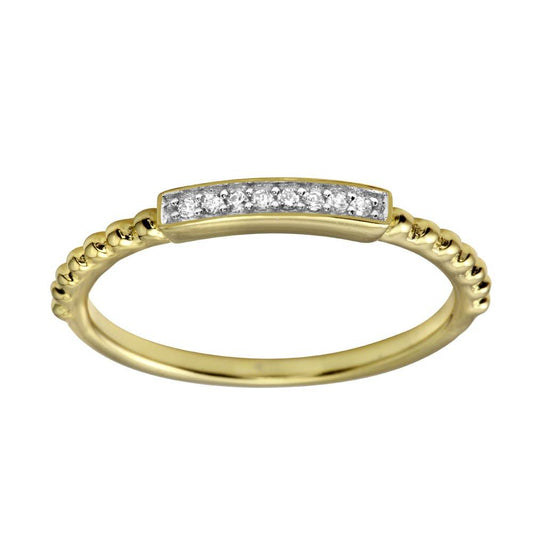 High Polished Gold Plated 925 Sterling Silver Bar Ring Clear CZ Band Sizes 5-9