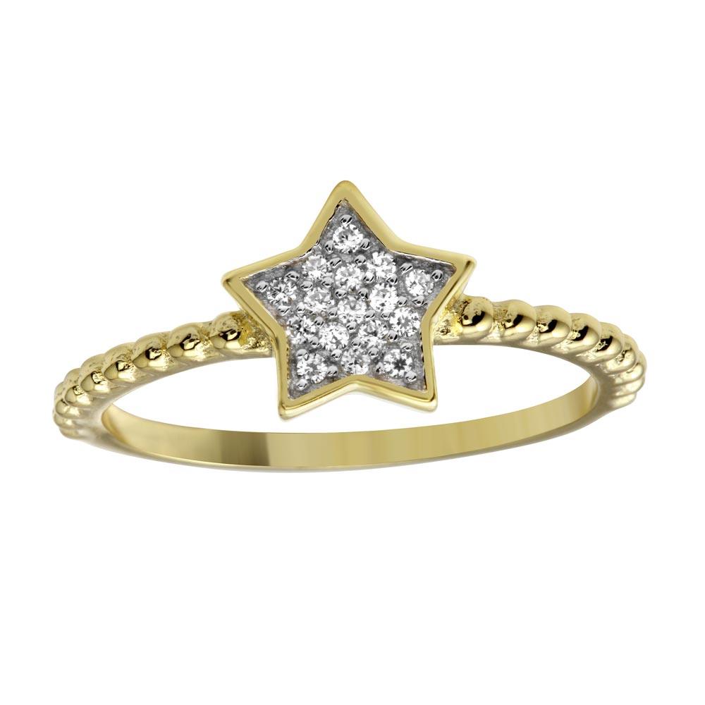 High Polished Gold Plated 925 Sterling Silver Small Star Ring Clear CZ Sizes 5-9