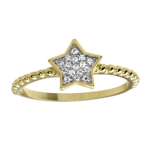 High Polished Gold Plated 925 Sterling Silver Small Star Ring Clear CZ Sizes 5-9