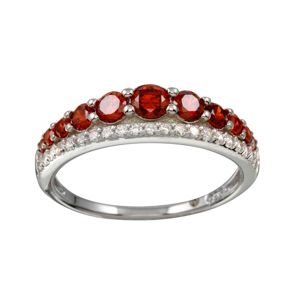 High Polished Rhodium Plated 925 Sterling Silver Red & Clear CZ Ring Sizes 5-9