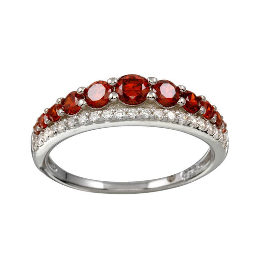 High Polished Rhodium Plated 925 Sterling Silver Red & Clear CZ Ring Sizes 5-9