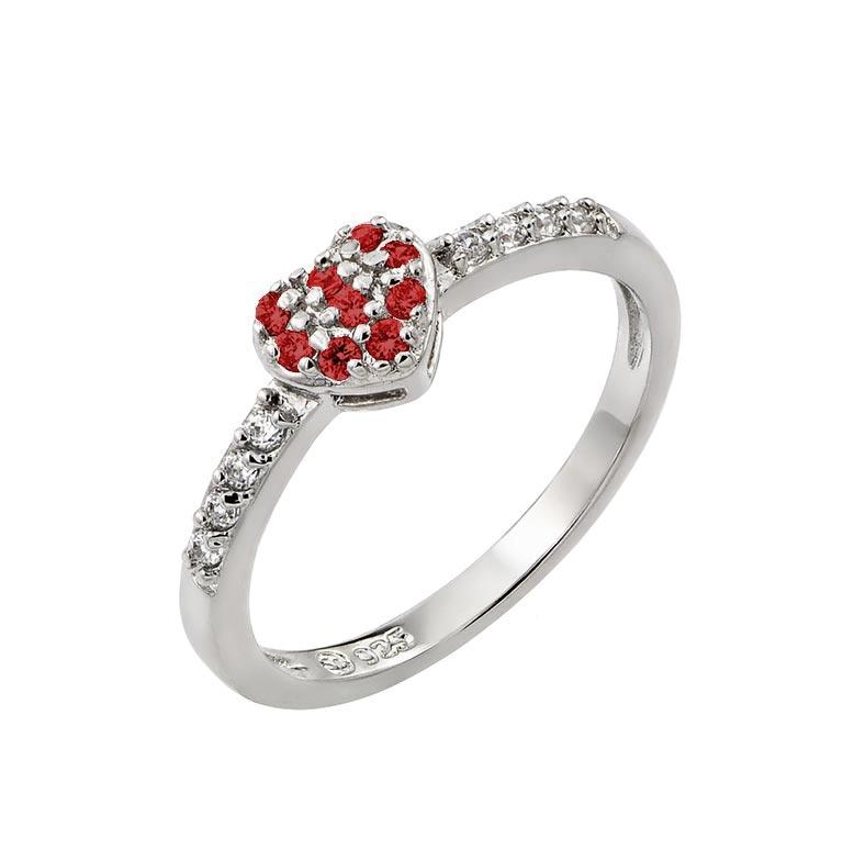 Rhodium Plated 925 Sterling Silver CZ January Simulated Heart Ring Sizes 5-9