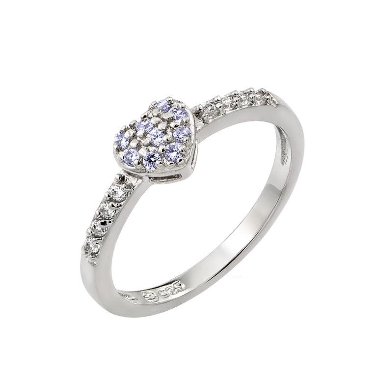 Rhodium Plated Sterling Silver CZ June Simulated Birthstone Heart Ring Sizes 5-9