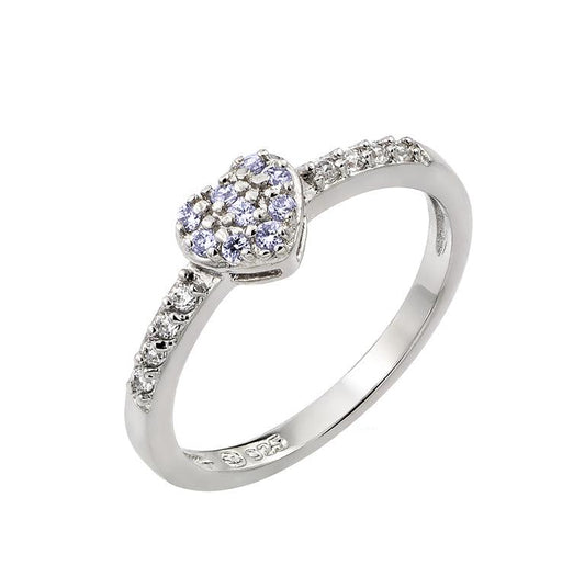 Rhodium Plated Sterling Silver CZ June Simulated Birthstone Heart Ring Sizes 5-9