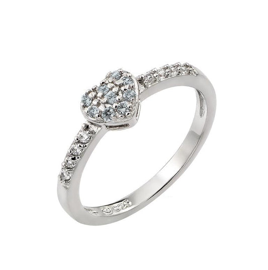 Rhodium Plated 925 Sterling Silver CZ March Simulated Heart Ring Band Sizes 5-9