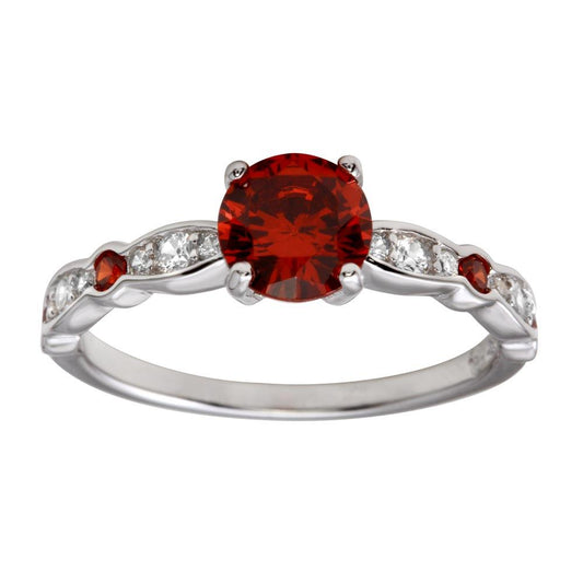 High Polished Rhodium Plated 925 Sterling Silver Red CZ Ring Band Sizes 5-9