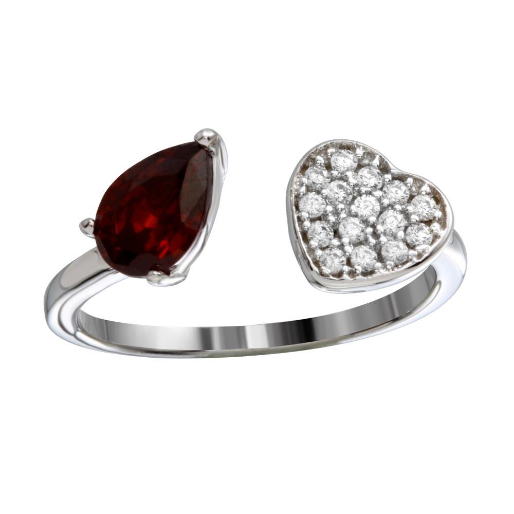 Rhodium Plated 925 Sterling Silver Adjustable Heart Ring CZ Band Sizes 5-9
