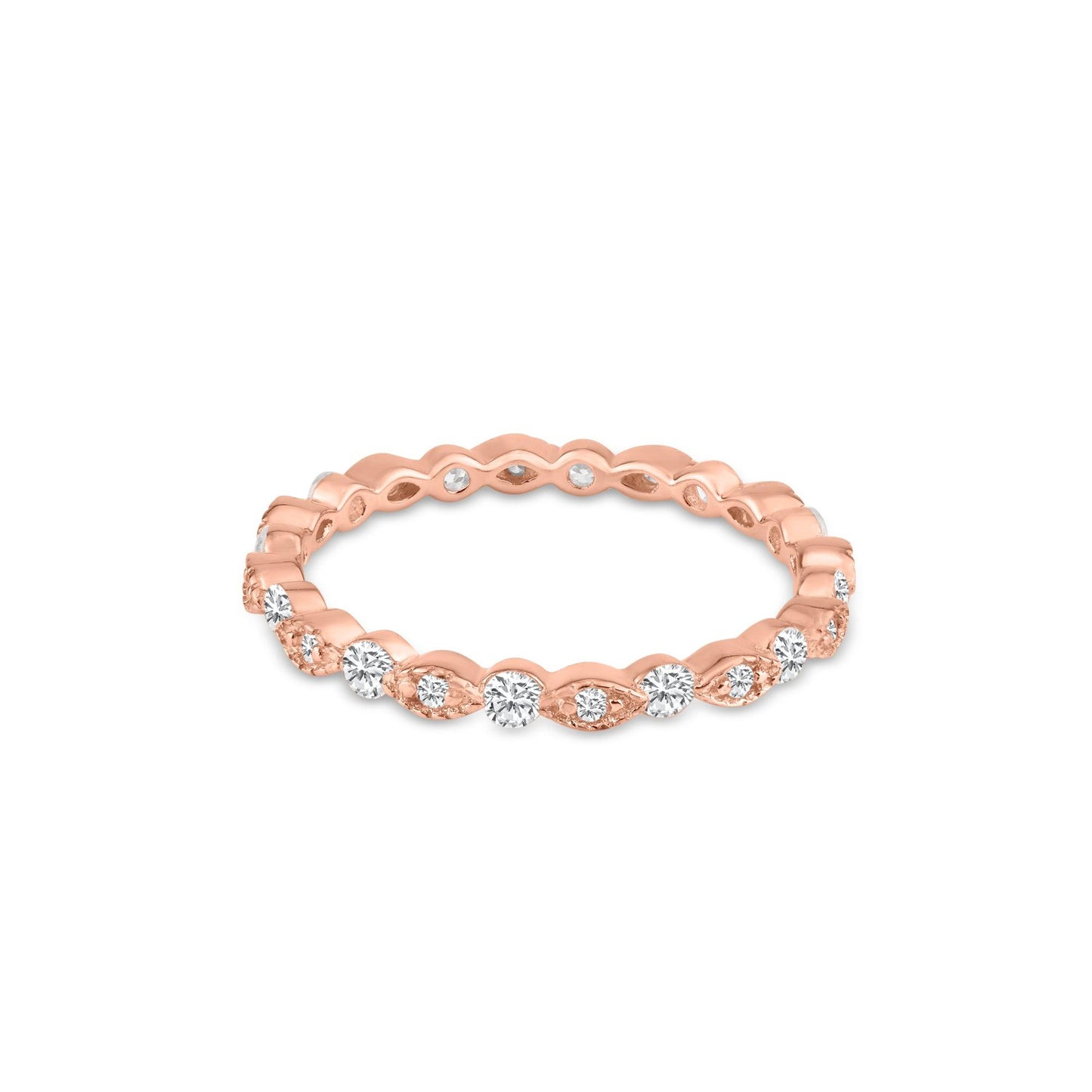 Rose Gold Plated 925 Sterling Silver CZ Eye Pattern Eternity Ring Band Sizes 5-9