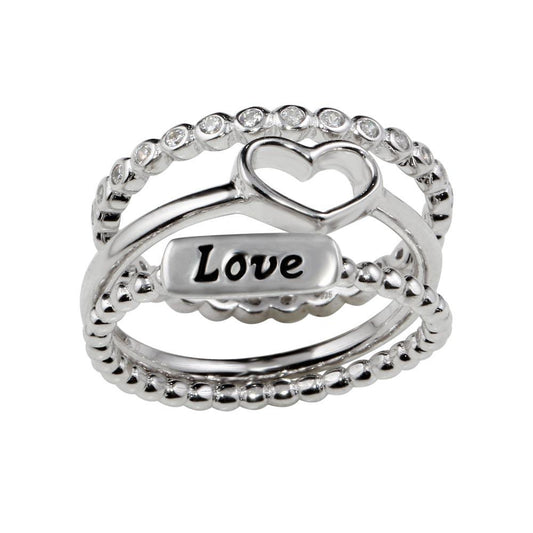 Polished Rhodium Plated 925 Sterling Silver Stackable Love Rings Band Sizes 5-9