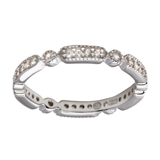 High Polished Rhodium Plated 925 Sterling Silver CZ Eternity Ring Band Sizes 5-9