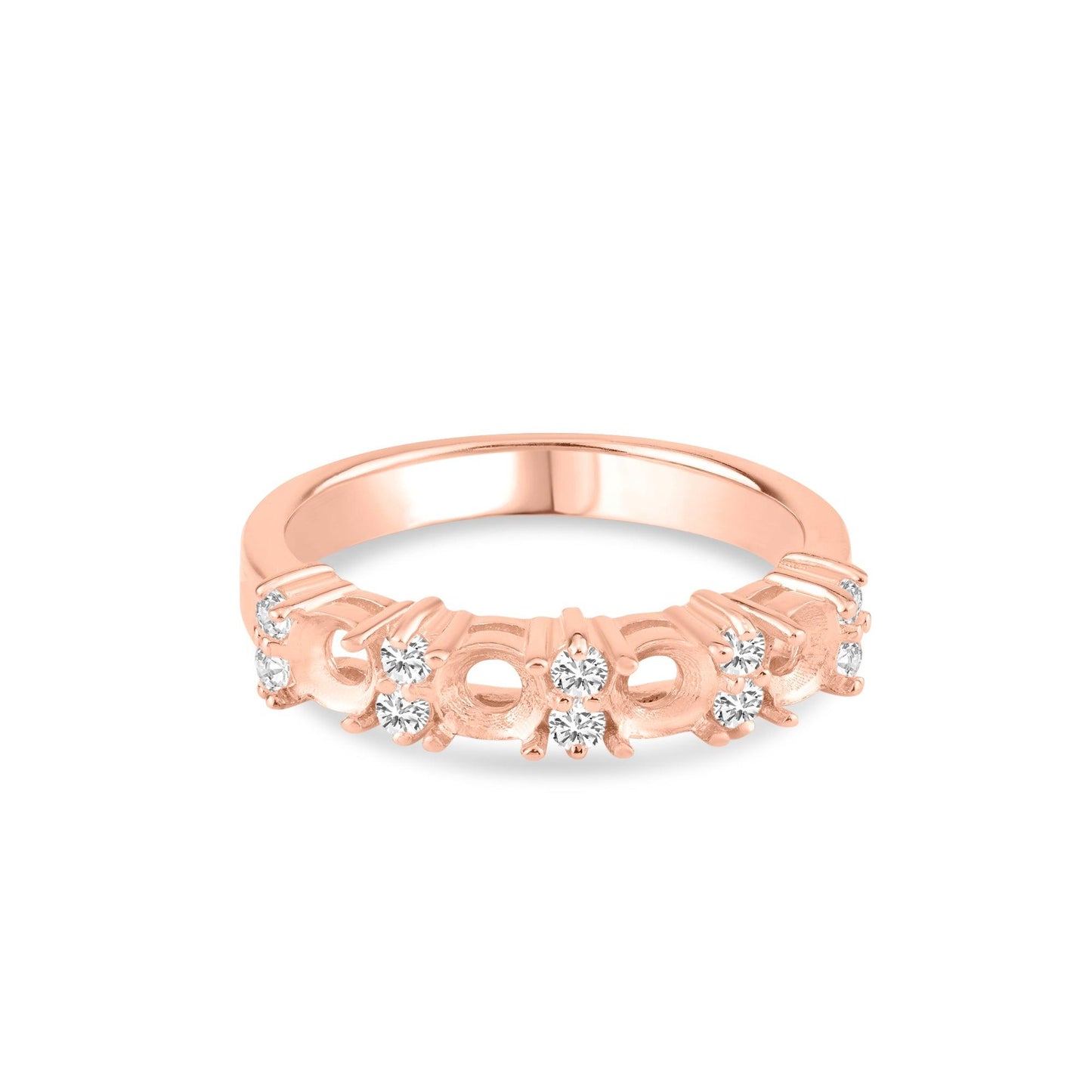 Rose Gold Plated 925 Sterling Silver Mounting Ring Clear CZ Band Sizes 5-9