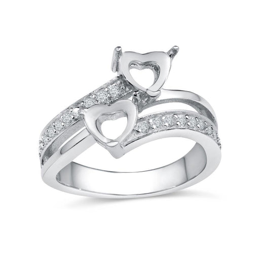 Rhodium Plated 925 Sterling Silver Double Heart Ring Clear CZ Band Sizes 5-9