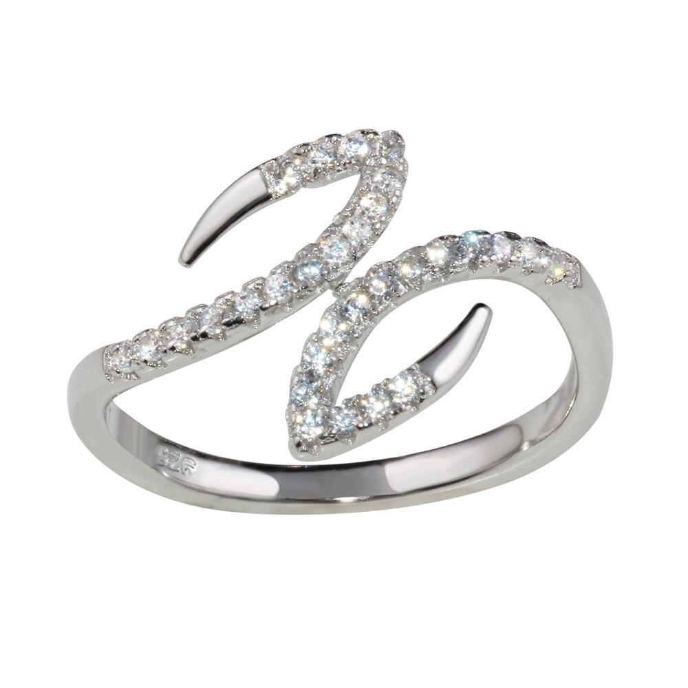 Polished Rhodium Plated 925 Sterling Silver Open End Hook Ring CZ Band Sizes 5-9