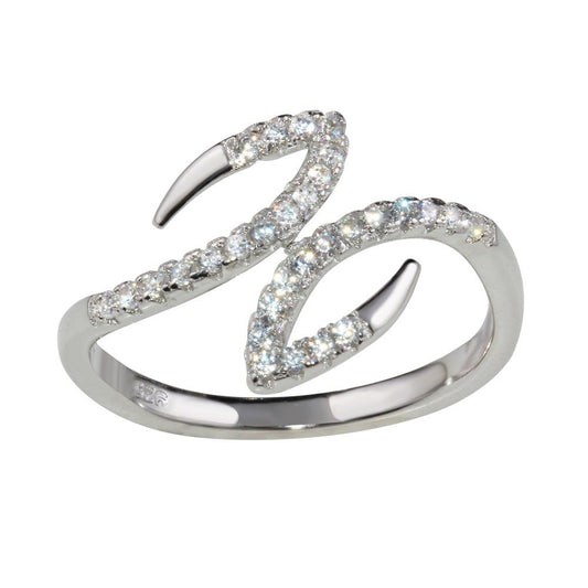 Polished Rhodium Plated 925 Sterling Silver Open End Hook Ring CZ Band Sizes 5-9