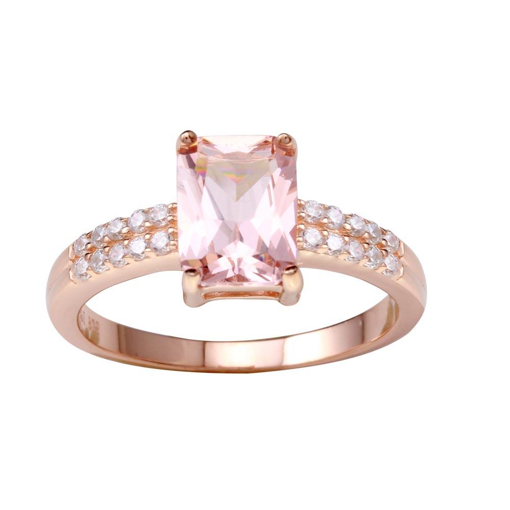High Polished Rose Gold Plated 925 Sterling Silver Pink CZ Ring Band Sizes 5-9