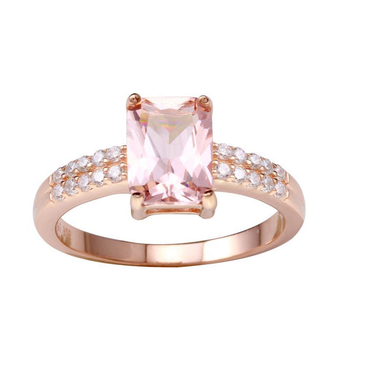 High Polished Rose Gold Plated 925 Sterling Silver Pink CZ Ring Band Sizes 5-9