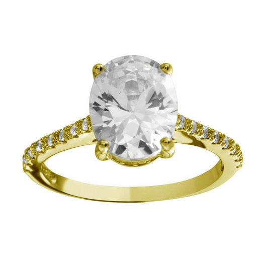 Gold Plated 925 Sterling Silver Oval Solitaire CZ Band Ring Band Sizes 5-9