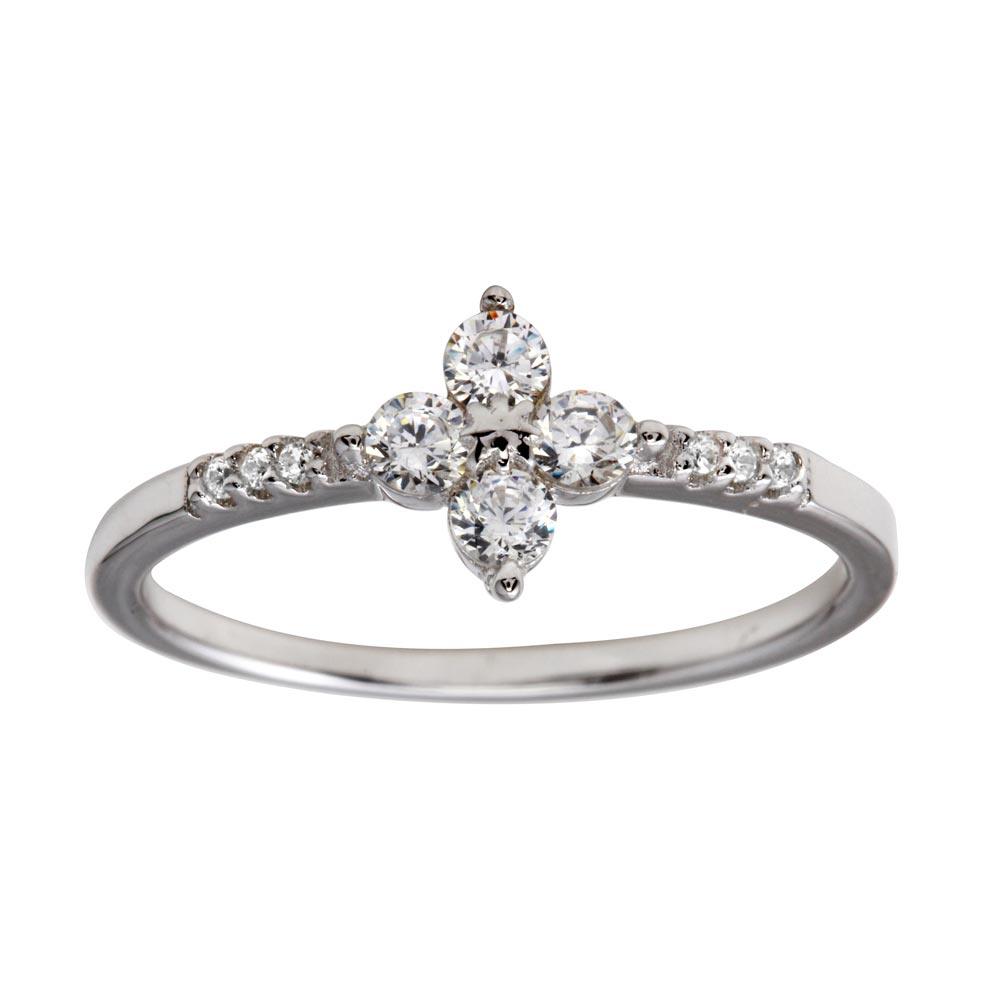 Rhodium Plated 925 Sterling Silver Flower Clear CZ Ring Band Sizes 5-9