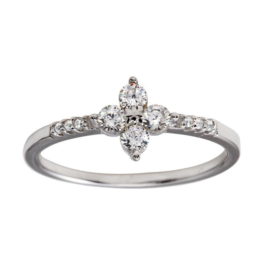 Rhodium Plated 925 Sterling Silver Flower Clear CZ Ring Band Sizes 5-9