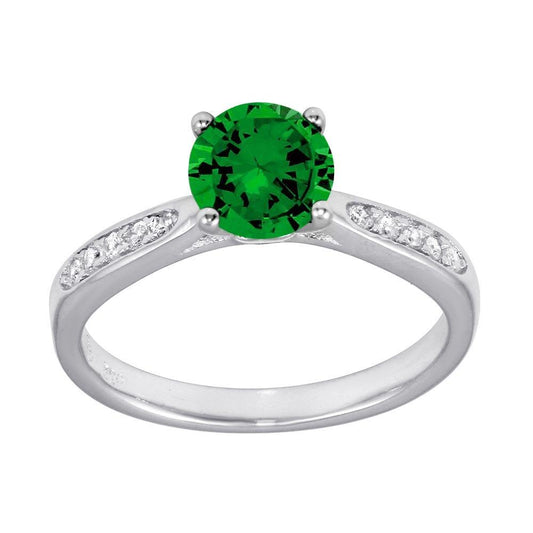 High Polished Rhodium Plated 925 Sterling Silver Green CZ Ring Band Sizes 5-9
