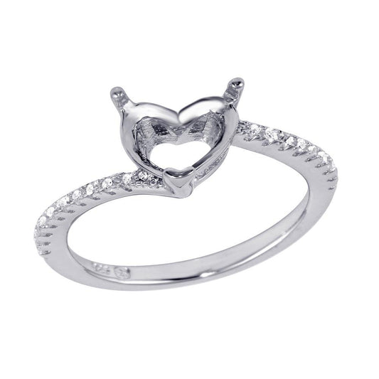 Rhodium Plated 925 Sterling Silver Asymmetrical Heart Mounting Ring CZ Sizes 5-9