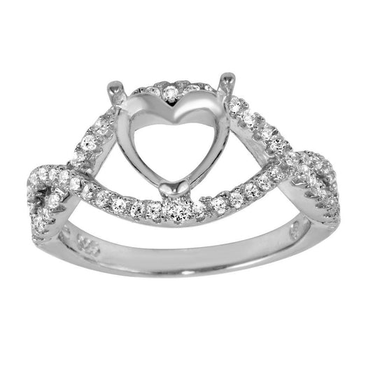 Rhodium Plated 925 Sterling Silver Mounting for Heart Ring CZ Band Sizes 5-9