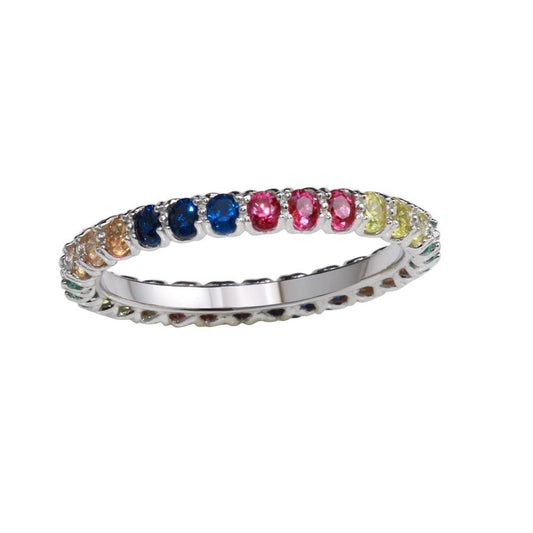 Rhodium Plated 925 Sterling Silver Multi-Colored CZ Rings Sizes 5-9