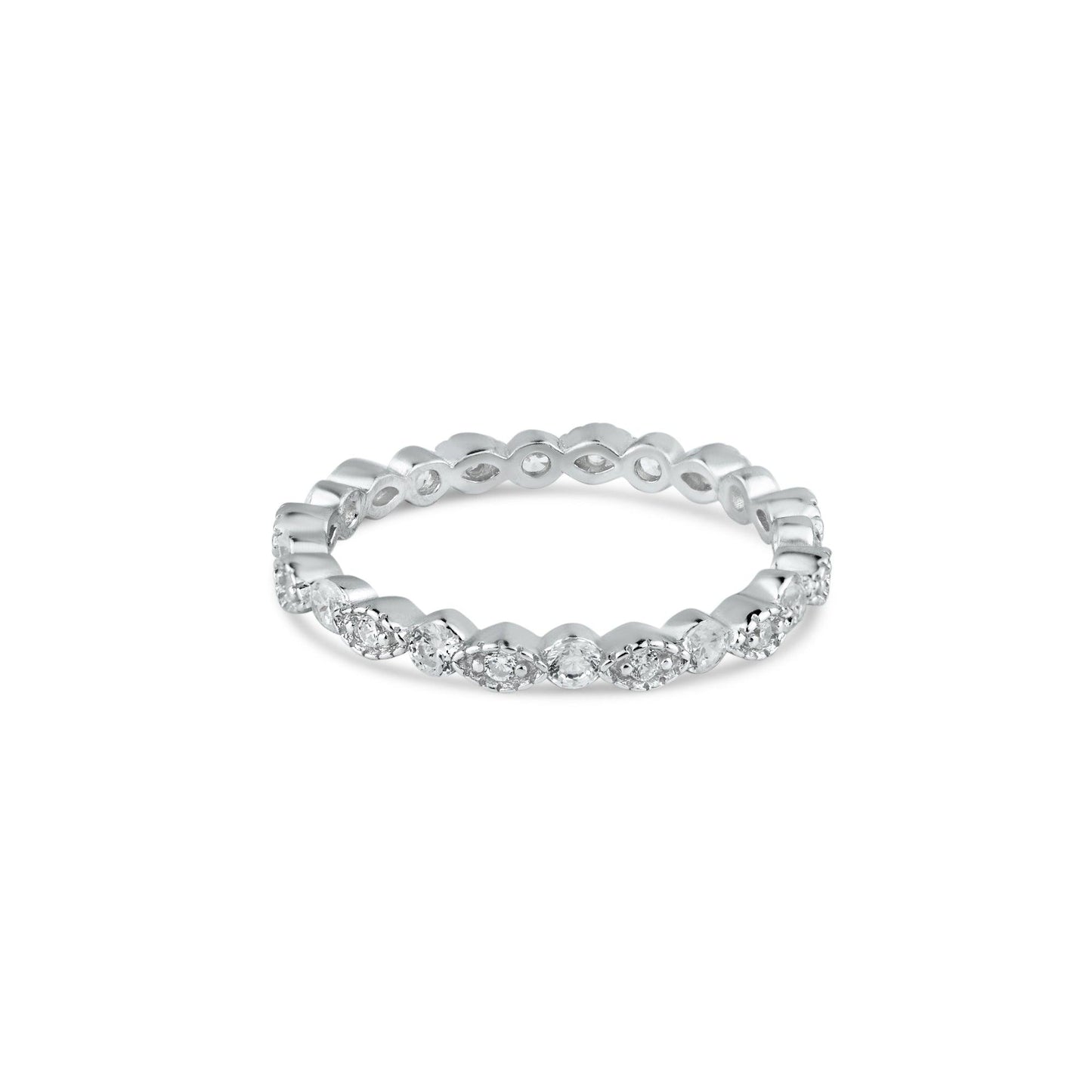 Rhodium Plated 925 Sterling Silver CZ & Eye Pattern Eternity Ring Band Sizes 5-9