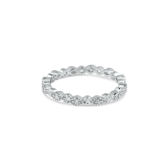 Rhodium Plated 925 Sterling Silver CZ & Eye Pattern Eternity Ring Band Sizes 5-9