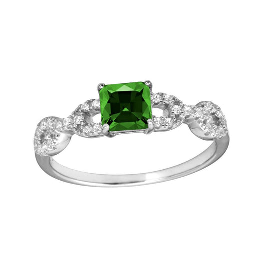 Rhodium Plated 925 Sterling Silver Green CZ Chain Shank Ring Band Sizes 5-9
