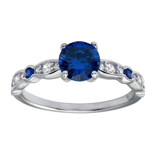 High Polished Rhodium Plated 925 Sterling Silver Blue CZ Ring Band Sizes 5-9