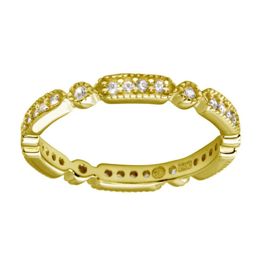 High Polished Gold Plated 925 Sterling Silver CZ Eternity Ring Band Sizes 5-9