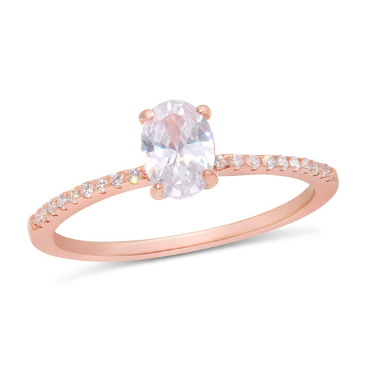 High Polished Rose Gold Plated 925 Sterling Silver Oval CZ Ring Band Sizes 5-9