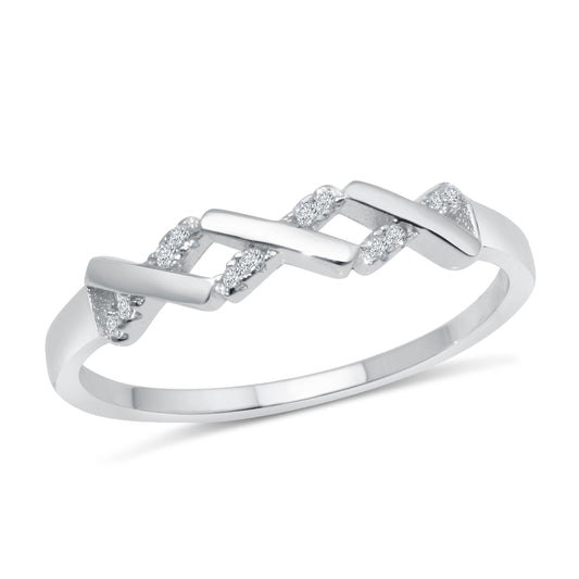 Rhodium Plated 925 Sterling Silver ZigZag Pattern Ring Band CZ Sizes 5-9