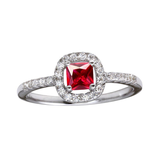 Rhodium Plated 925 Sterling Silver Clear & Red CZ Center Ring Band Sizes 5-9