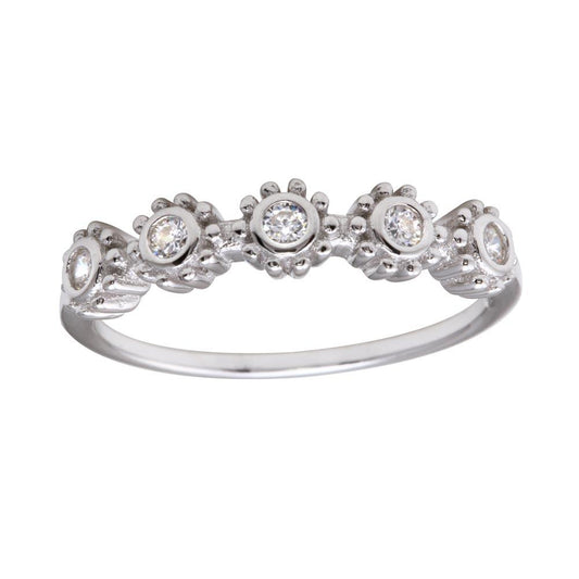 High Polished Rhodium Plated 925 Sterling Silver Flower Clear CZ Ring Sizes 5-9